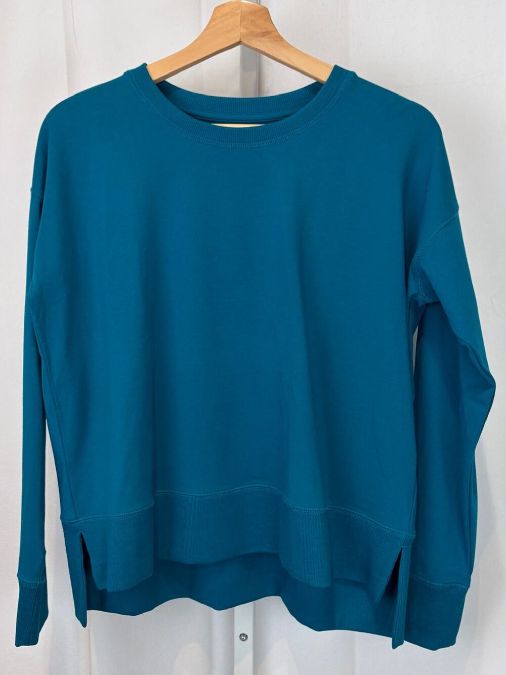 EILEEN FISHER Cotton Jersey Crew Neck Top Pullover Long Sleeve Hi Low Blue XXS